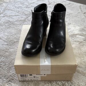 Clarks Black Leather Ankle Booties